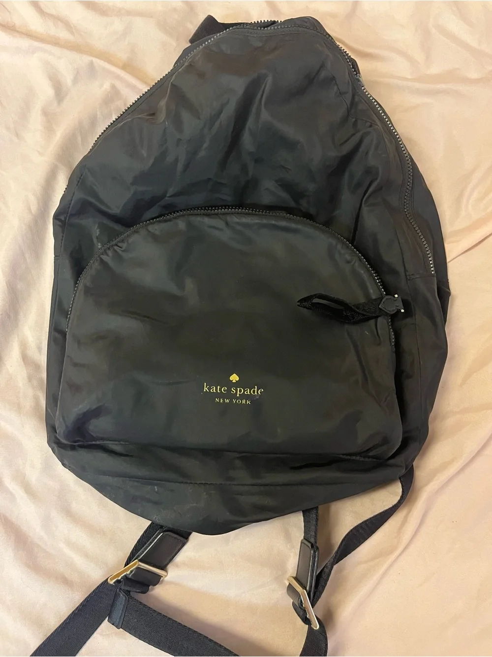 kate spade black nylon backpack with gold logo